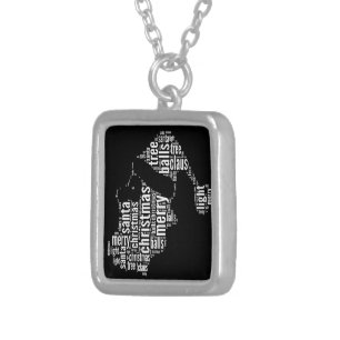 Funny Black White Merry Christmas Santa Typography Silver Plated Necklace