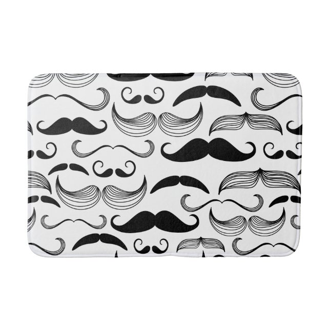 Funny Black & White Mustache Design Bath Mat (Front)