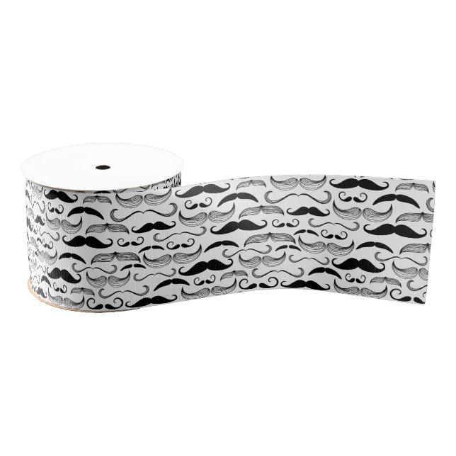 Funny Black & White Mustache Design Grosgrain Ribbon (Spool)