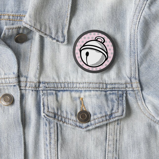 Funny Black White Pink Cat Bell Pop Art Cartoon Button (In Situ)