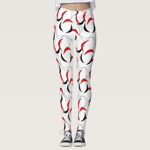 Funny Black White Red Half Moon Pattern Leggings