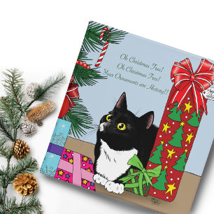 Funny Black White Tuxedo Cat Christmas Tree 3 Ring Binder