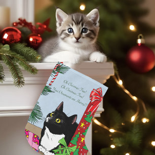 Funny Black  White Tuxedo Cat Christmas Tree Large Christmas Stocking