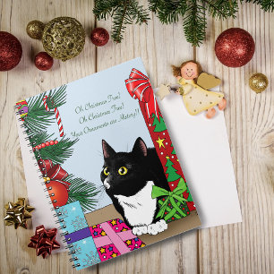 Funny Black White Tuxedo Cat Christmas Tree Notebook