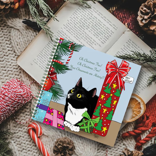 Funny Black  White Tuxedo Cat Christmas Tree Notebook (Creator Uploaded)