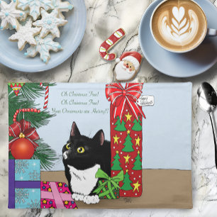 Funny Black White Tuxedo Cat Christmas Tree Placemat