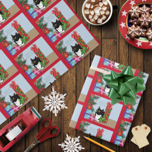 Funny Black  White Tuxedo Cat Christmas Tree Wrapping Paper