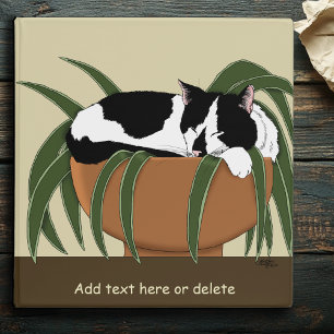 Funny Black White Tuxedo Cat Sleeping  Houseplant 3 Ring Binder