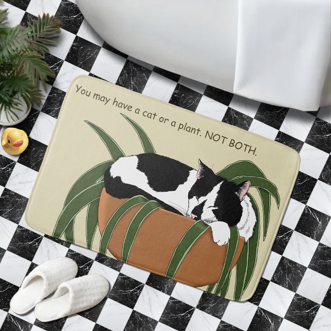 Funny Black White Tuxedo Cat Sleeping  Houseplant Bath Mat (Creator Uploaded)