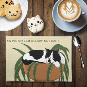 Funny Black White Tuxedo Cat Sleeping Houseplant Cloth Placemat