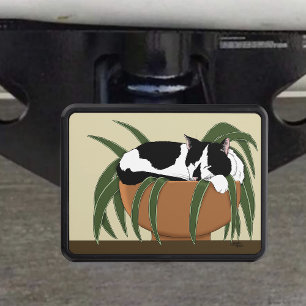 Funny Black White Tuxedo Cat Sleeping Houseplant Hitch Cover