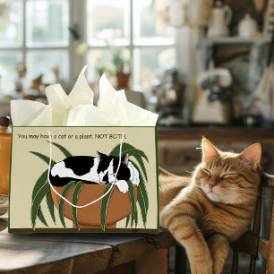 Funny Black White Tuxedo Cat Sleeping Houseplant Large Gift Bag