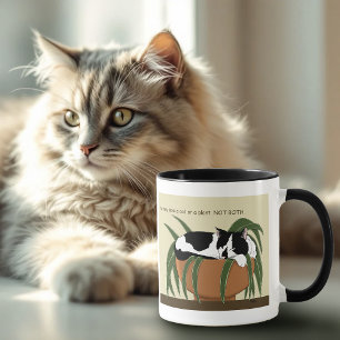 Funny Black White Tuxedo Cat Sleeping  Houseplant Mug