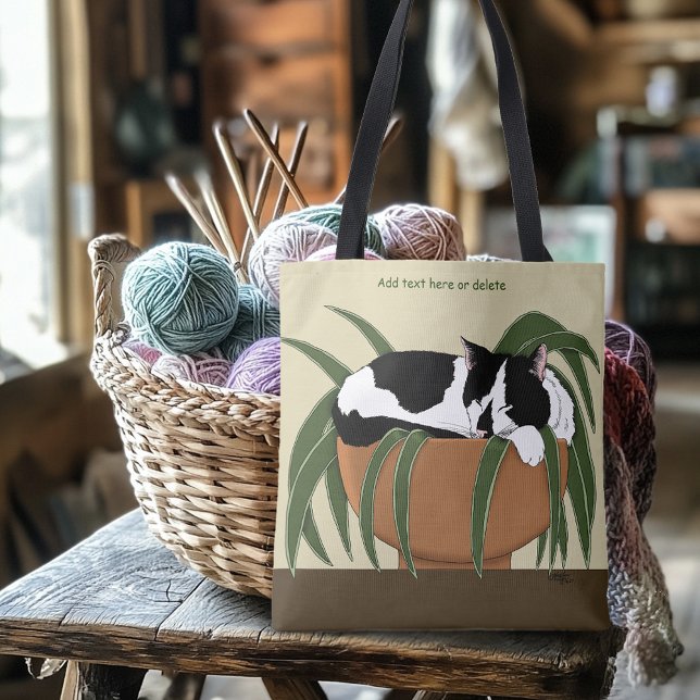 Funny Black White Tuxedo Cat Sleeping  Houseplant Tote Bag (Creator Uploaded)