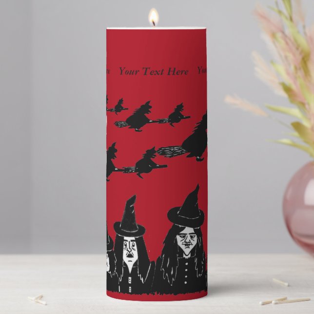 funny black witches spooky scary halloween pillar candle (In Situ)