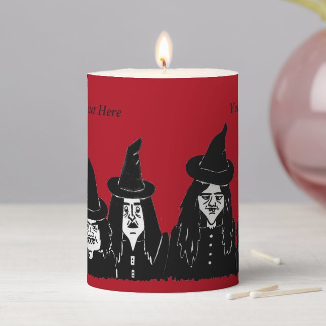 funny black witches spooky scary halloween pillar candle (In Situ)
