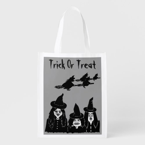 funny black witches spooky scary  trick or treat grocery bag