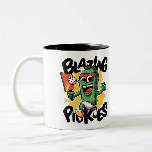 Funny Blazing Pickles Pickleball Two-Tone Coffee Mug (Left)