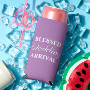 Funny "Blessed Wedding Arrival" Lavender & White  Seltzer Can Cooler