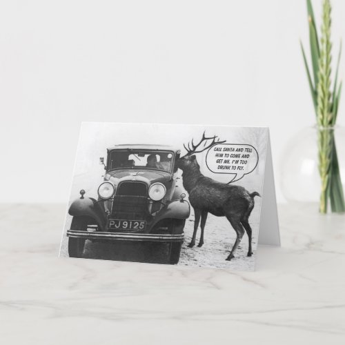 Funny Blitzen Falls Off the Wagon Christmas Holiday Card