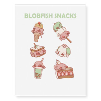 Funny Blobfish Snacks Cute Kawaii Aesthetic Temporary Tattoos
