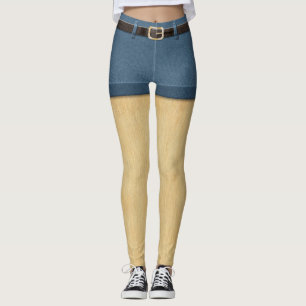 Funny Blonde Hair Furry Legs Denim Shorts Leggings