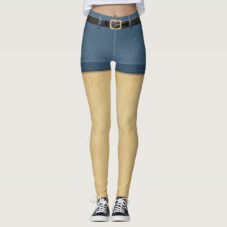 Funny Blonde Hair Furry Legs Denim Shorts Leggings