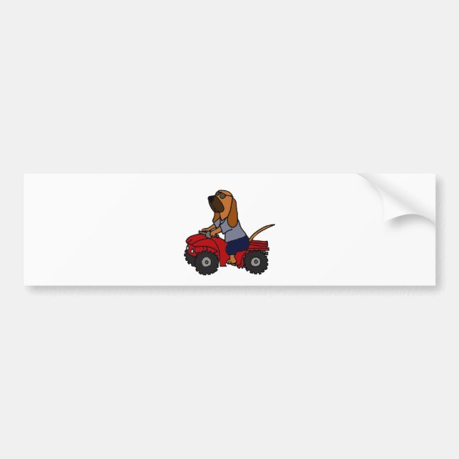 Funny Bloodhound Driving Red ATV Bumper Sticker (Front)