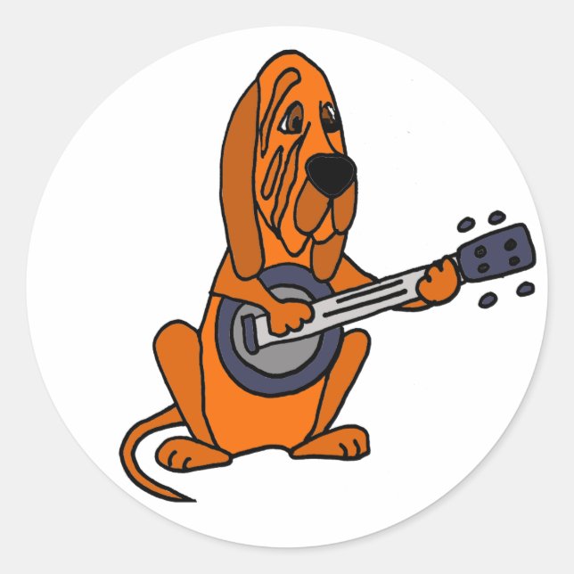 Funny Bloodhound Playing Banjo Classic Round Sticker (Front)