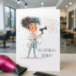 Funny Blow-Out Hairdresser Birthday Card<br><div class="desc">Send birthday wishes with style and sass! This playful card features a stylish hairdresser blowing confetti with her dryer—perfect for beauticians,  barbers,  or salon-loving friends. A fun and colorful greeting for any woman who lives the hair salon life!</div>