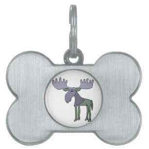 Funny Blue and Green Moose Cartoon Pet Name Tag