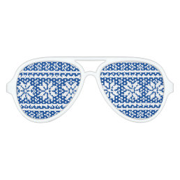 Funny blue and white snowflake pattern Christmas Aviator Sunglasses