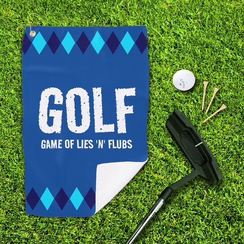 Funny Blue Argyle Golf Game of Lies n Flubs Golf Towel