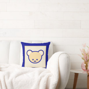 Funny Blue Beige Brown Teddy Bear Cute Cartoon Throw Pillow