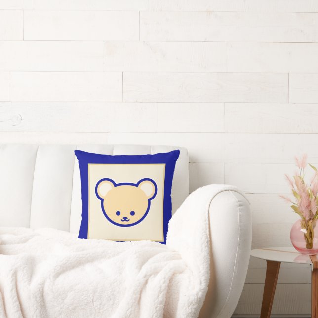 Funny Blue Beige Brown Teddy Bear Cute Cartoon Throw Pillow (Couch)