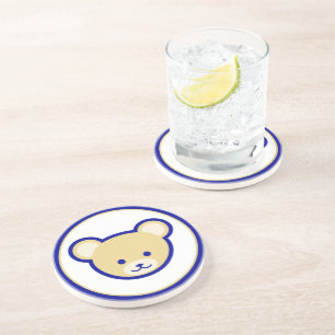 Funny Blue Beige Teddy Bear Cute Cartoon Art Coaster
