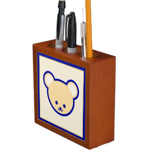 Funny Blue Beige Teddy Bear Cute Cartoon Art Desk Organizer