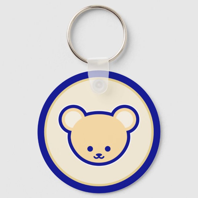 Funny Blue Beige Teddy Bear Cute Cartoon Art Keychain (Front)