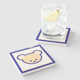 Funny Blue Beige Teddy Bear Cute Cartoon Art Stone Coaster