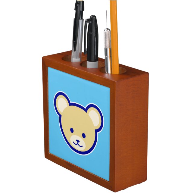 Funny Blue Beige Teddy Bear Cute Cartoon Desk Organizer (In Situ)