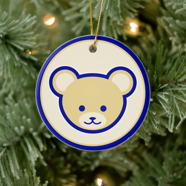 Funny Blue Beige Teddy Bear Cute Vector Art Ceramic Ornament (Tree)