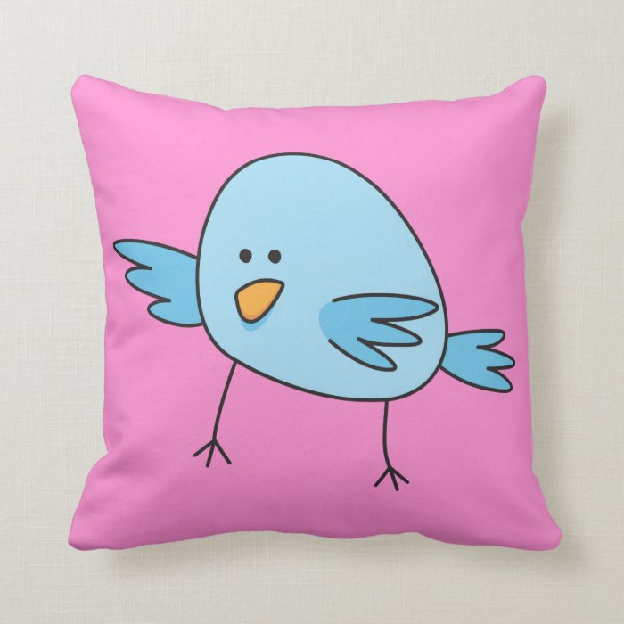 Funny blue bird kids animal cartoon pink pillow