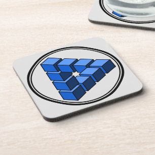 Funny Blue Black Gray Impossible Triangle Blocks Beverage Coaster