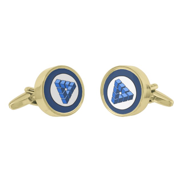 Funny Blue Black Gray Impossible Triangle Blocks Cufflinks (Angled)