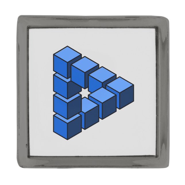 Funny Blue Black Gray Impossible Triangle Blocks Gunmetal Finish Lapel Pin (Front)