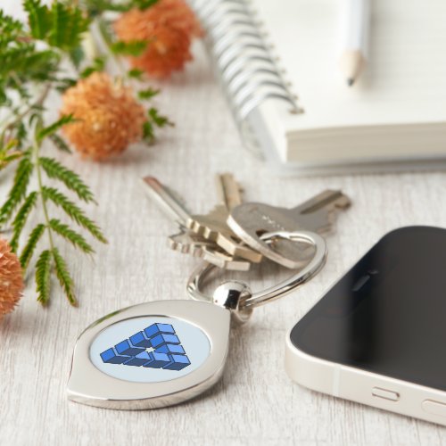 Funny Blue Black Impossible Triangle Blocks Keychain