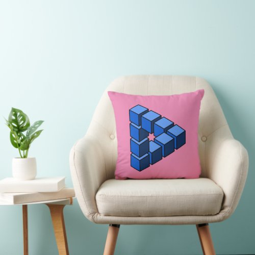 Funny Blue Black Impossible Triangle Blocks Throw Pillow