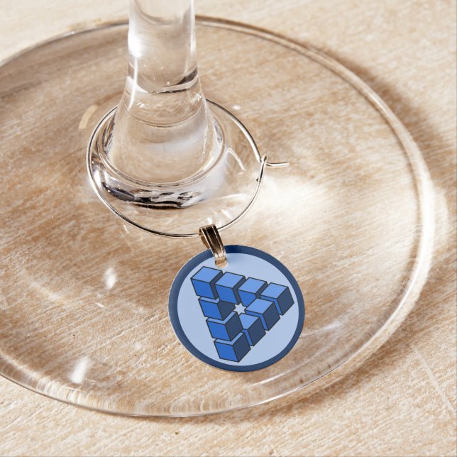 Funny Blue Black Impossible Triangle Blocks Wine Charm (In Situ)