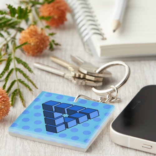 Funny Blue Black Toy Blocks Triangle Vector Art Keychain