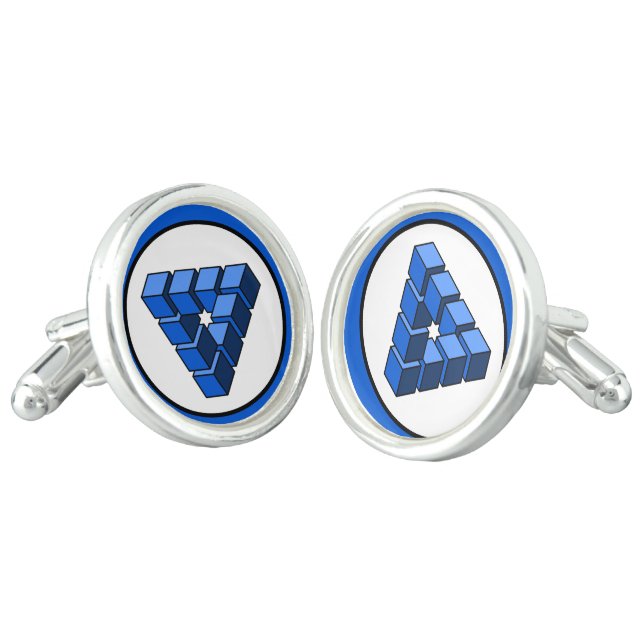 Funny Blue Black White Impossible Triangle Blocks Cufflinks (Angled)